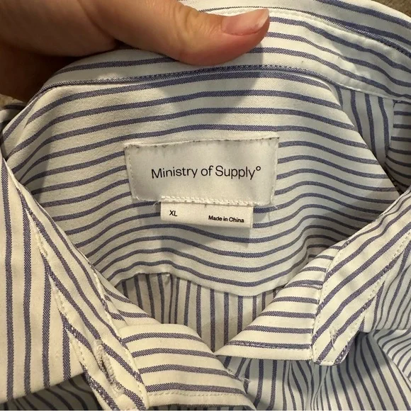 Ministry of Supply Women's White and Blue Striped Button-Down Shirt - Picture 5 of 12